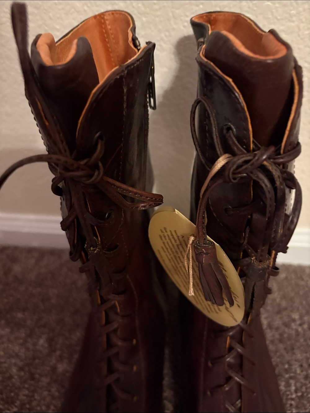 NIBWT BORN RARE Gorgeous Brown Leather Lace-Up Ankle Boots with Side Zipper-8/39 - Picture 9 of 17